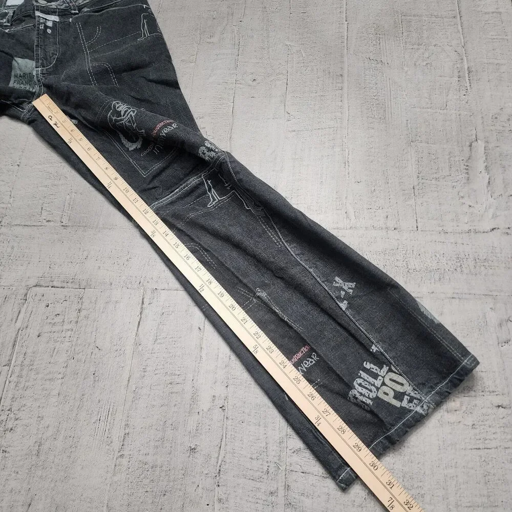 VINTAGE Marithe Francois Girbaud Jeans Men 29 Black All Over‎ Print 29x30 Flared